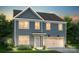 Charming two-story home with blue siding, white trim, a two car garage, and professionally landscaped front yard at 12029 Grinstead Ln # 298, Charlotte, NC 28278