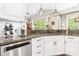 Kitchen featuring white cabinets, dark granite counters, and stainless appliances at 1590 W 7Th St, Newton, NC 28658