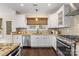 Well-lit kitchen features granite countertops, stainless appliances, white cabinetry, and subway tile backsplash at 1716 Wickford Pl, Charlotte, NC 28203