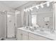 Bright bathroom with a glass shower and double sink vanity at 1807 Sugar Hollow Dr, Charlotte, NC 28214