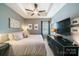 Serene bedroom with a tray ceiling, ceiling fan, and a large TV for ultimate relaxation at 2355 Crockett Park Pl, Charlotte, NC 28203