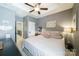 Comfortable bedroom featuring a ceiling fan, large bed, and cozy decor for a restful retreat at 2355 Crockett Park Pl, Charlotte, NC 28203