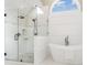 Elegant bathroom showcasing a freestanding tub and glass-enclosed shower at 3306 Delamere Dr, Matthews, NC 28104