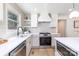 Modern kitchen features stainless appliances, gray and white cabinets, and subway tile backsplash at 5514 Milford Rd, Charlotte, NC 28210