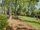 A large lush backyard with mature trees on a sunny day at 5601 Londonderry Rd, Charlotte, NC 28210