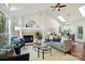 Bright living room with vaulted ceilings, skylight, fireplace and large windows at 6307 Old Corral St, Charlotte, NC 28277