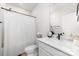 This bathroom features a shower curtain and an elegant countertop sink at 8011 Green Heron Ct, Belmont, NC 28012