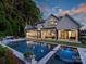 Luxury backyard with a large pool, covered patio, outdoor kitchen, and lush landscaping at 100 Verbena Ct, Weddington, NC 28173