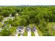 Aerial view of a residential neighborhood surrounded by green trees with the city skyline in the distance at 1301 Marble St, Charlotte, NC 28208