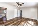 Bedroom with ceiling fan and access to a full bathroom at 186 Ellendale Ln, Taylorsville, NC 28681