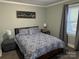 Comfortable bedroom with a blue and white patterned bedspread, complemented by soft lighting at 2122 Hope Dr, Rock Hill, SC 29730