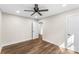 Bedroom features light-colored walls and wood-look flooring, with a ceiling fan and recessed lighting at 2668 Polo Ln, Maiden, NC 28650