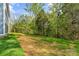 The expansive side yard is bordered by lush woods, presenting a natural landscape at 2668 Polo Ln, Maiden, NC 28650