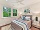 Charming bedroom featuring hardwood floors, decorative ceiling trim, and serene views from the double windows at 3064 Selwyn Ave, Charlotte, NC 28209