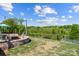 Beautifully landscaped backyard with a stone fire pit and open green space, ideal for relaxing and outdoor activities at 3129 Burnello Ct, Iron Station, NC 28080