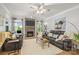 Inviting living room with stone fireplace, comfortable seating, and ample natural light at 3129 Burnello Ct, Iron Station, NC 28080