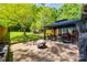 Cozy backyard patio with pavers, gazebo, fire pit, and outdoor seating, ideal for entertaining guests at 4224 Firwood Ln, Charlotte, NC 28209