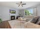 Bright living room featuring a fireplace, plush rug, and comfortable seating near a window at 5035 Terrier Ln, Fort Mill, SC 29707