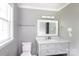 Bright bathroom featuring modern vanity, toilet and natural lighting at 6701 Highbrook Dr, Charlotte, NC 28212