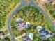 Stunning aerial view of a large home with mature trees, lush landscaping, and a beautiful backyard pool at 7311 Barrington Ridge Dr, Fort Mill, SC 29707