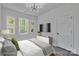 Cozy bedroom with modern lighting, a mounted TV, and a view of the outdoors through a bright window at 856 Driftwood Rd, Lincolnton, NC 28092
