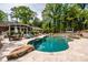 Backyard oasis featuring a pool, patio, and mature landscaping for ultimate relaxation at 10316 Whitethorn Dr, Charlotte, NC 28277