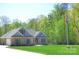 Expansive brick home with gray roofing and shutters, a green lawn, and a flagpole displaying the American flag at 107 Garden Ter, Dallas, NC 28034