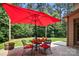 Charming patio area with outdoor dining set, umbrella, and lush green surroundings at 14130 Lea Point Ct, Huntersville, NC 28078