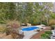 Sparkling blue in-ground pool surrounded by a concrete patio and lush greenery at 15906 Youngblood Rd, Charlotte, NC 28278