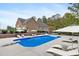 Large inground pool with poolside seating, umbrellas, and a spacious patio for entertaining at 15906 Youngblood Rd, Charlotte, NC 28278