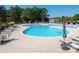 Outdoor community pool with lounge chairs and sun umbrellas offers residents a refreshing recreation space at 43014 Mimosa Ct, Indian Land, SC 29707