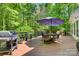 Outdoor deck featuring a grill, dining table and chairs shaded by a large umbrella at 4516 Stryker Dr, Matthews, NC 28104