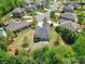 Aerial view of a home showcasing the surrounding neighborhood and well-manicured lawn at 5025 Willing Ct, Fort Mill, SC 29707