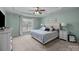 Beautiful bedroom with tray ceilings, plush bedding, and soft, calming decor and great natural light at 5908 Glassport Ln, Charlotte, NC 28210