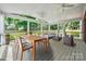 Spacious screened in porch with outdoor dining and lounge furniture at 6201 Creola Rd, Charlotte, NC 28270
