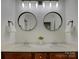 Bright bathroom featuring double sinks, sleek fixtures, round mirrors and modern lighting above the vanity at 712 Chase Ct, Fort Mill, SC 29708