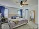 This is a main bedroom featuring a ceiling fan, bedside tables, and two windows at 1488 Meadow Glen Ln, Rock Hill, SC 29730