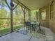 Covered outdoor patio featuring brick walls, a table setting, and views of the backyard at 4008 Widgeon Way, Waxhaw, NC 28173