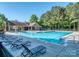 Large community pool surrounded by lounge chairs and lush greenery on a sunny day at 4008 Widgeon Way, Waxhaw, NC 28173