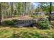 Wooded backyard with charming wooden bridge and mature landscaping at 531 Hattaway Dr, Mount Gilead, NC 27306