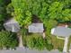 An aerial view showcases a house nestled in a neighborhood surrounded by lush greenery and mature trees at 1007 Doby Springs Dr, Charlotte, NC 28262