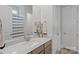 Light and bright bathroom with tile flooring, granite vanity, and classic finishes at 1390 Cedardale Ln, Denver, NC 28037