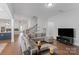 Spacious living room with a sectional sofa, TV, hardwood floors and opens up to kitchen area at 1390 Cedardale Ln, Denver, NC 28037