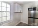 Efficient kitchenette featuring modern white cabinetry, stainless steel appliances, and a bright window at 218 N Bost St, Statesville, NC 28677
