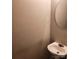 Compact powder room featuring a modern sink and a stylish oval mirror at 616 Mountain Quail Dr, Charlotte, NC 28216