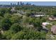 Overhead perspective of neighborhood with city skyline, displaying surroundings and location at 1142 Mona Dr, Charlotte, NC 28206