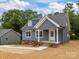 Quaint home featuring blue siding, white trim, a classic gray roof, and a welcoming front porch at 130B Springway Dr, Kannapolis, NC 28081