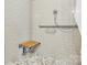 Accessible shower with a built-in seat, handrails, and handheld shower head at 2116 1St Avenue Nw Pl, Hickory, NC 28601