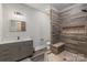 Stylishly designed bathroom featuring a tiled shower with built-in bench and updated vanity at 220 Palm Cove Way, York, SC 29745