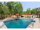 Stunning pool with lounge area and basketball hoop surrounded by lush greenery at 220 Palm Cove Way, York, SC 29745